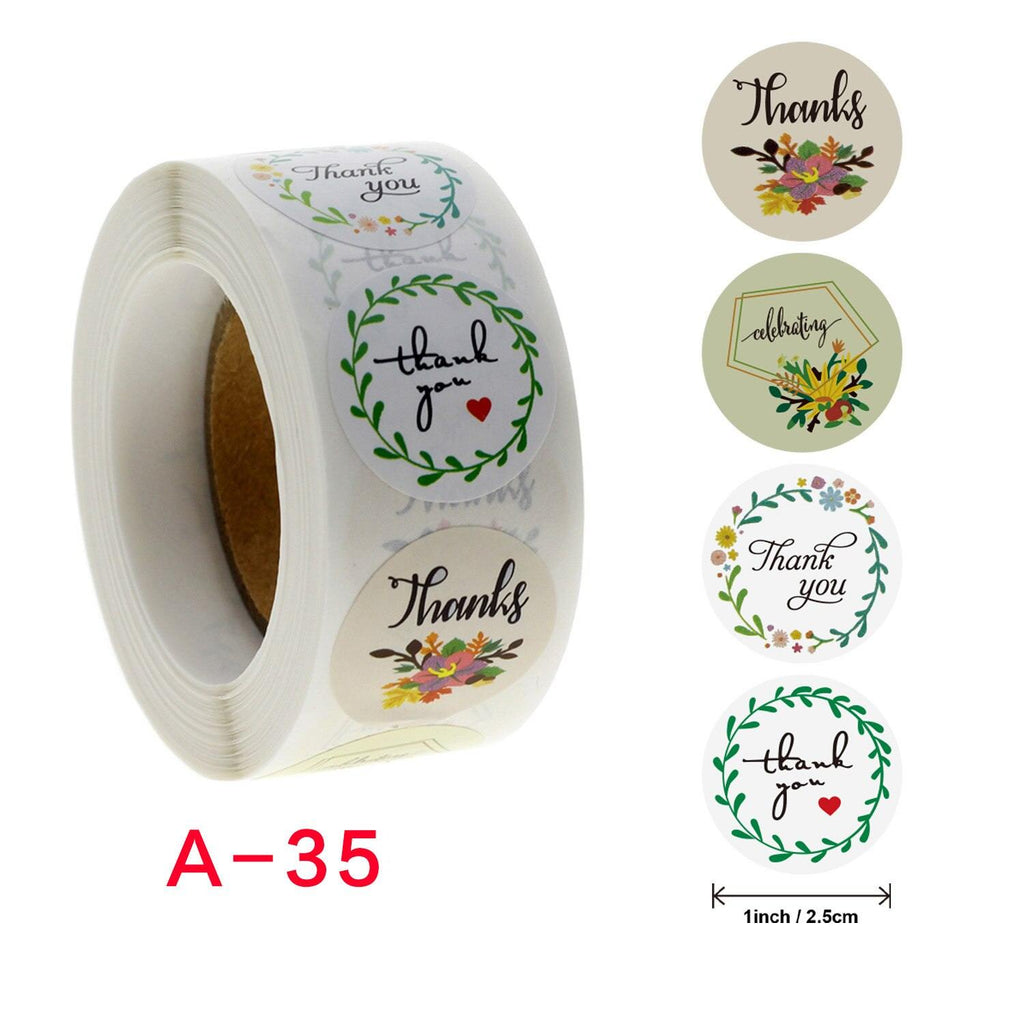 500pcs/1 Roll Paper Label Stickers Round Solid stick Thank you Flower Animal Seal Handmade Envelop Decoration Tag 2.5cm/0.98inch