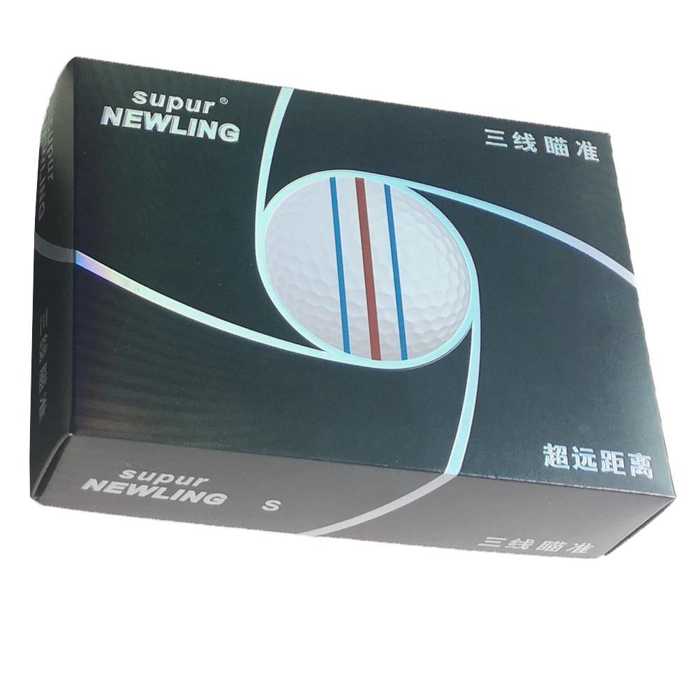 12pcs/box supur NEWLING Golf Ball with retail package 3 colour full aim lines 3-piece golf game ball Super Long Distance (1box of golf ball)