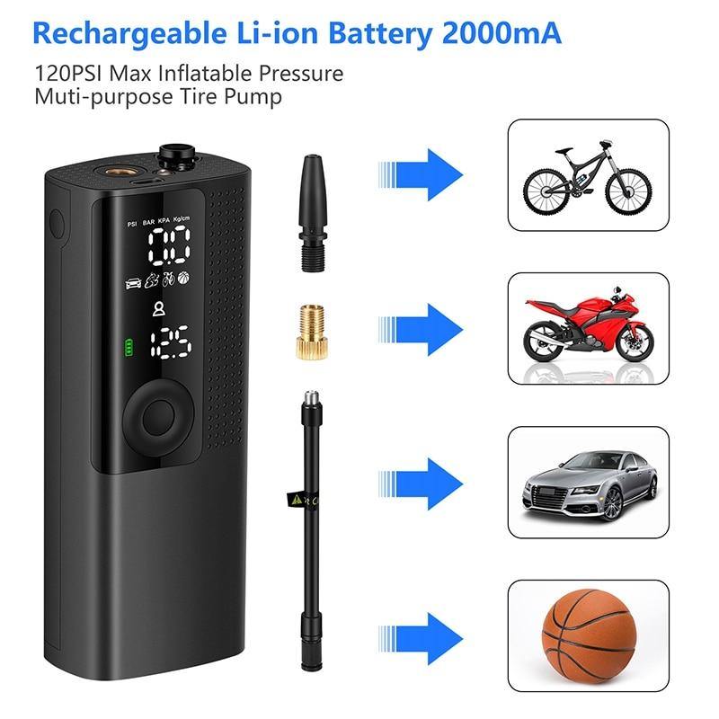Car Electrical Air Pump Mini Portable Wireless Tire Inflatable Pump Inflator Air Compressor Pump for Car Motorcycle Bicycle ball