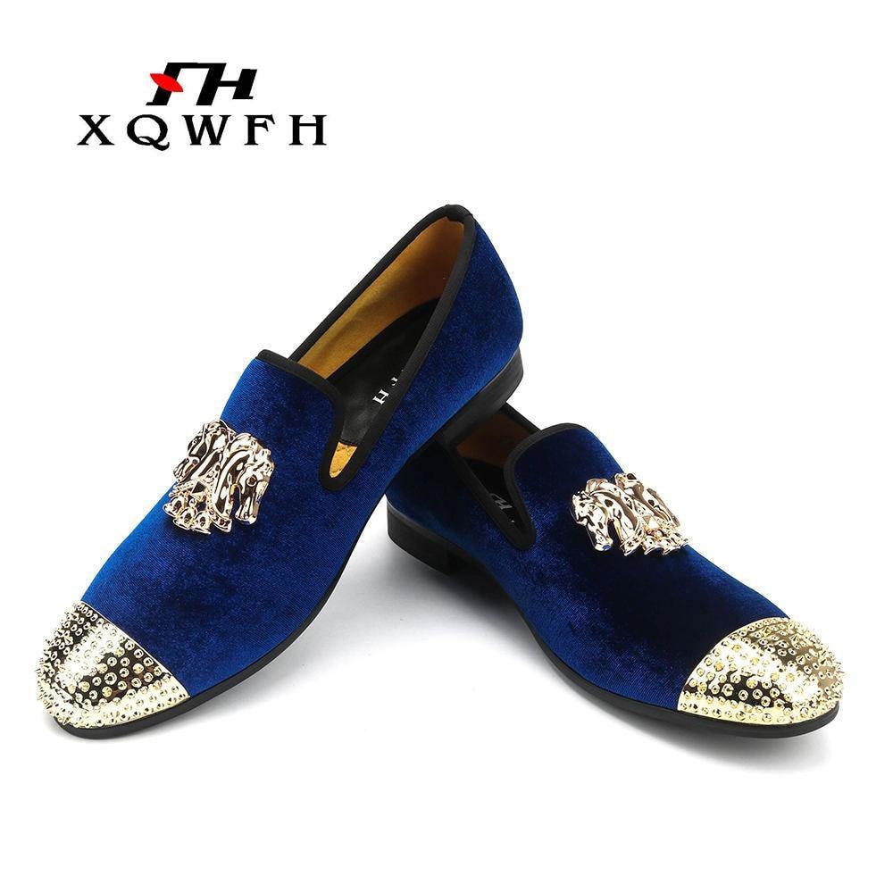 Handmade New Gold Toe Men Velvet Loafers Italy Brand Party And Wedding Men Dress Shoes