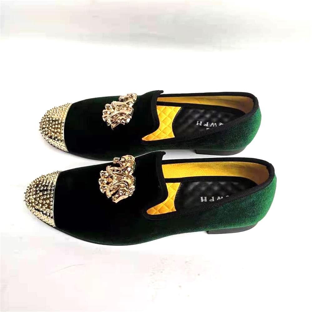 Handmade New Gold Toe Men Velvet Loafers Italy Brand Party And Wedding Men Dress Shoes