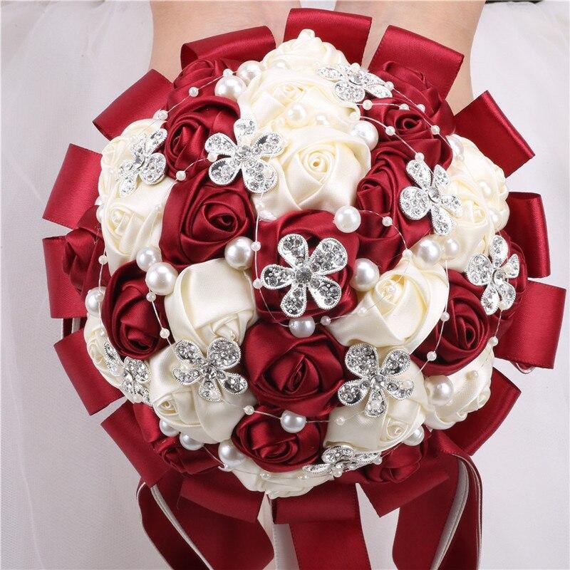 15cm Different Styles Bride Bouquets Bridal Wedding Holding Flowers With Diamond Pearls Ivory Rose Decoration Party Buque Noiva