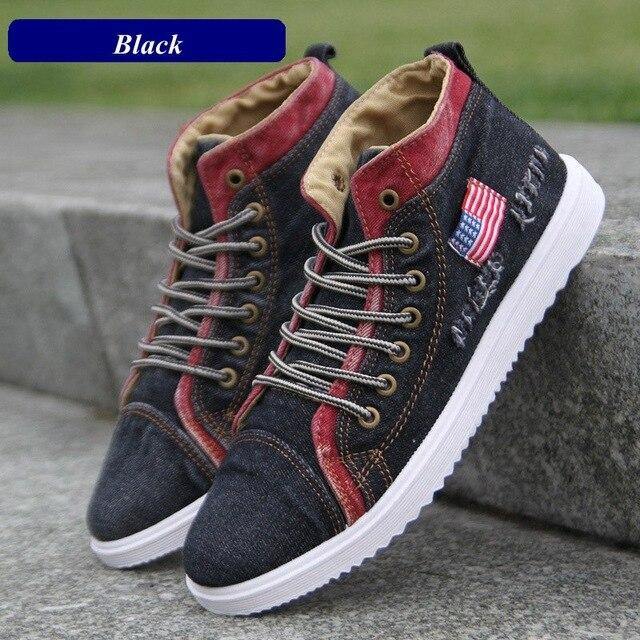 New Fashion Denim Man Canvas Shoes Men Shoes Casual High Top Sneakers 2019 Summer Breathable Plimsolls Male Footwear Men's Flats