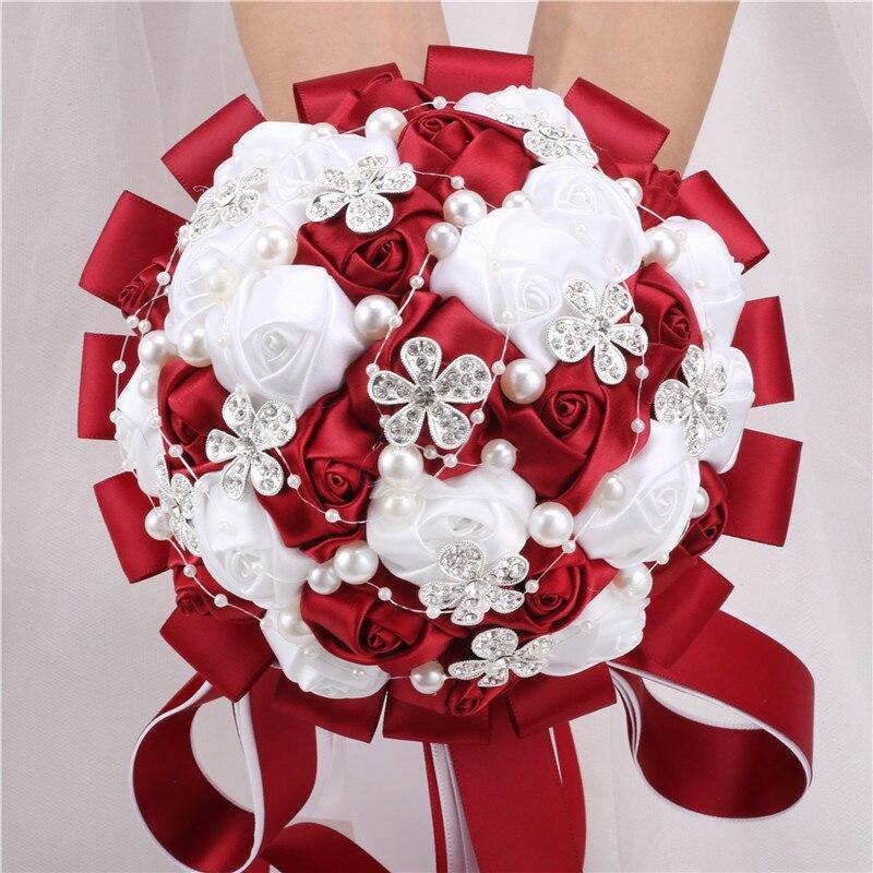 15cm Different Styles Bride Bouquets Bridal Wedding Holding Flowers With Diamond Pearls Ivory Rose Decoration Party Buque Noiva