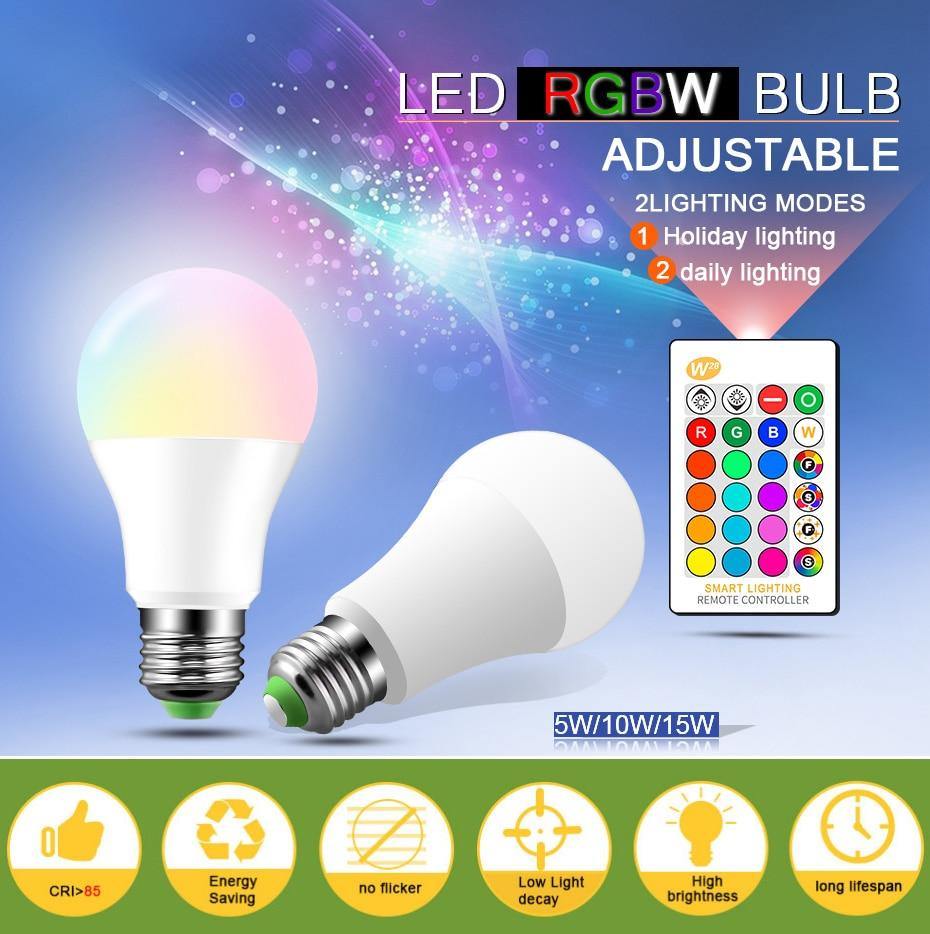 Dimmable E27 LED Lamp RGB 15W WIFI Smart Bulb Bluetooth APP Control  5W 10W IR Remote Control Colore Light Bulb 85-265V For Home