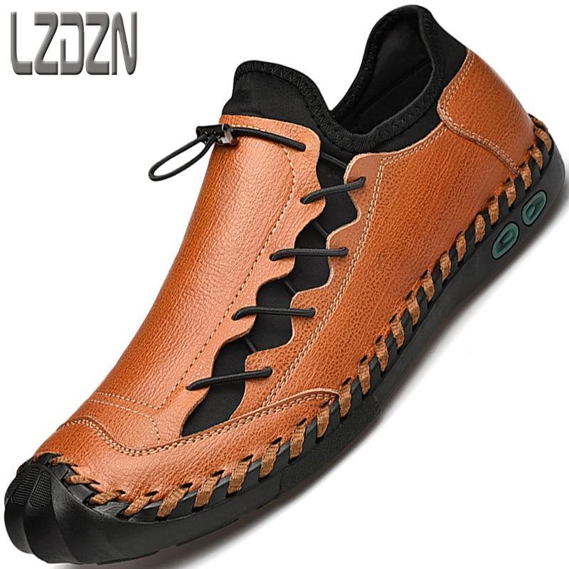 Big Foot Genuine Leather Shoes For Men's Breathable Trendy Soft-Soled Large Size 12 Casual Handmade Brand Moccasins Black Summer