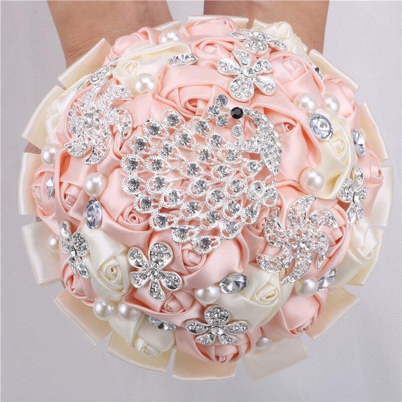 15cm Different Styles Bride Bouquets Bridal Wedding Holding Flowers With Diamond Pearls Ivory Rose Decoration Party Buque Noiva