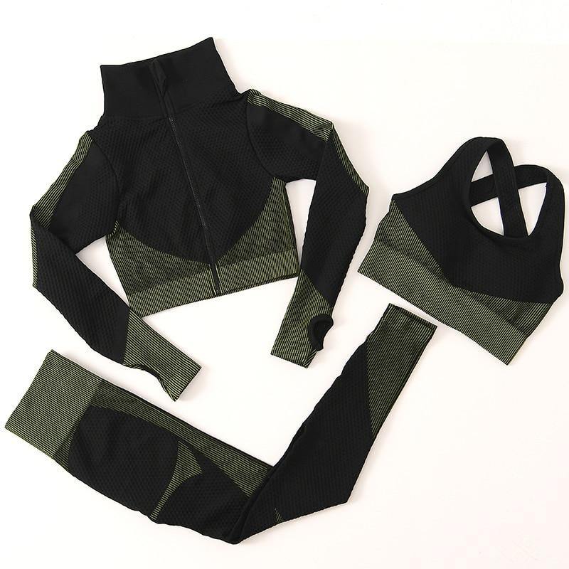 2 PC Long Sleeve Gym Cropped Top Seamless Leggings Yoga Set Workout Clothes Women Sport Suit Fitness Set Sports Bra Sportswear