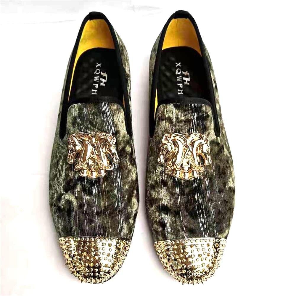 Handmade New Gold Toe Men Velvet Loafers Italy Brand Party And Wedding Men Dress Shoes