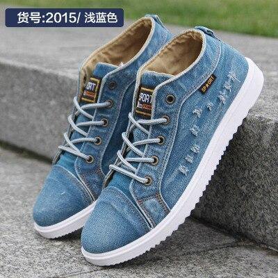 New Fashion Denim Man Canvas Shoes Men Shoes Casual High Top Sneakers 2019 Summer Breathable Plimsolls Male Footwear Men's Flats