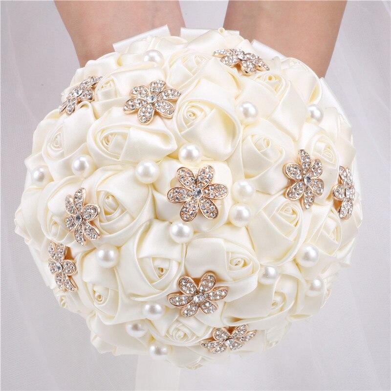 15cm Different Styles Bride Bouquets Bridal Wedding Holding Flowers With Diamond Pearls Ivory Rose Decoration Party Buque Noiva