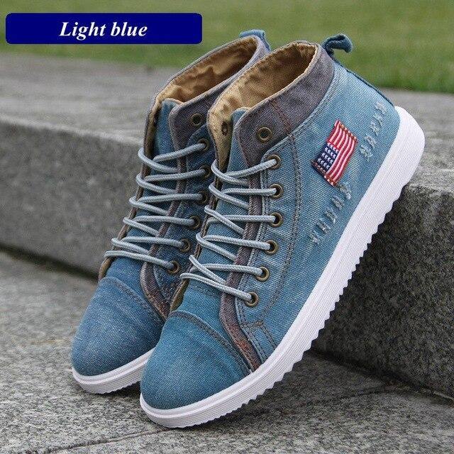 New Fashion Denim Man Canvas Shoes Men Shoes Casual High Top Sneakers 2019 Summer Breathable Plimsolls Male Footwear Men's Flats