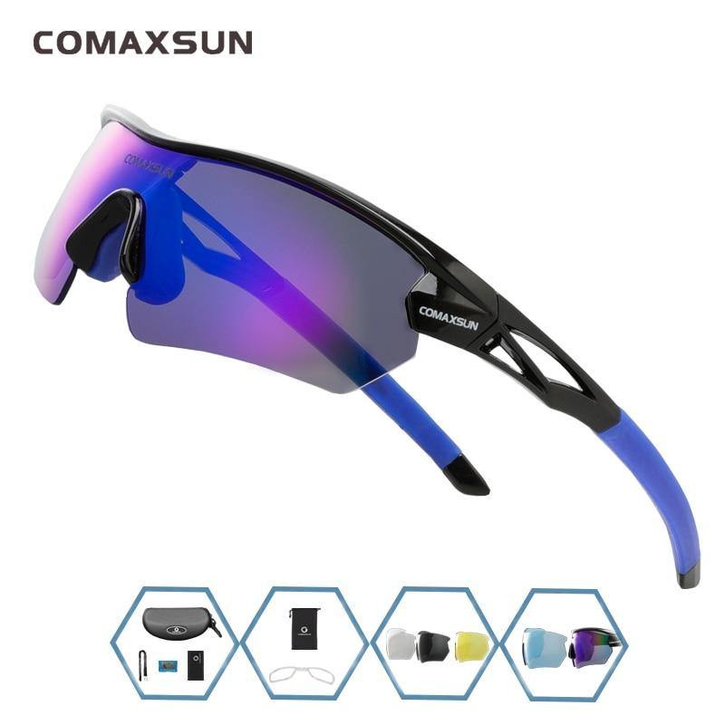 COMAXSUN Professional Polarized Cycling Glasses Bike Goggles Outdoor Sports Bicycle Sunglasses UV 400 With 5 Lens TR90 2 Style