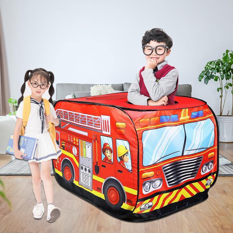 Kids Pop Up Play Tent Toy Foldable Playhouse Cloth Fire Truck Police Car Game House Bus