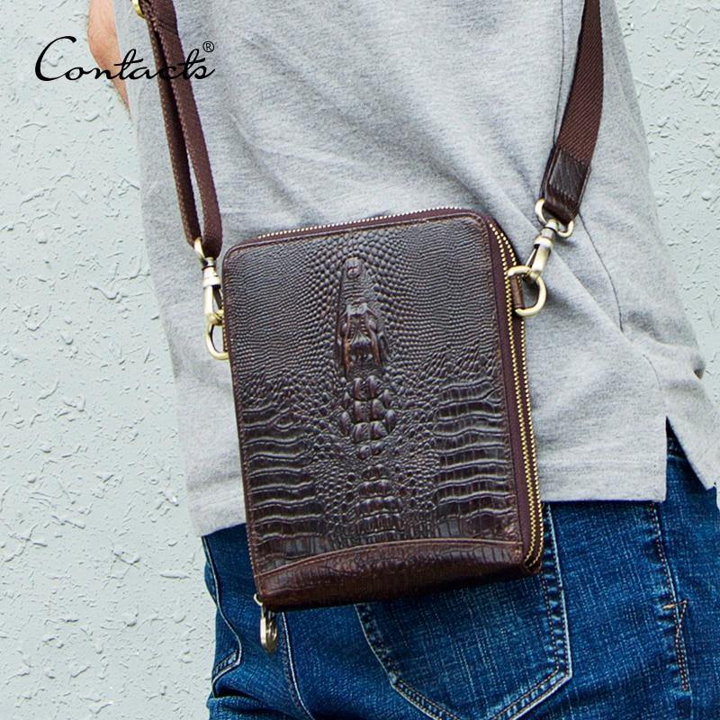 Men's Genuine Leather messenger bag Vintage Shoulder Bags Crocodile Crossbody Bags for men with Mobile Phone Pouch Waist Bag