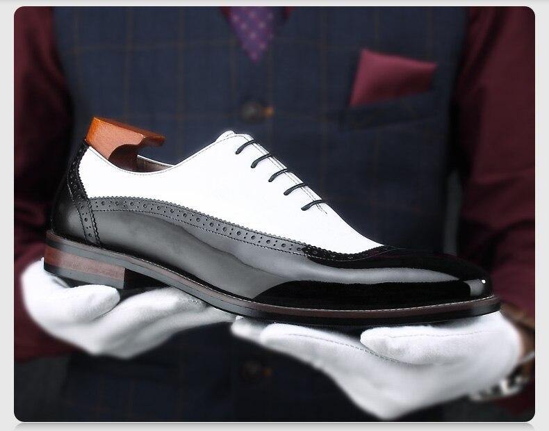 Sipriks Luxury Mens Patent Leather Black And White Patch Work Oxfords Elegant Male Wedding Party Dress Shoes Men Boss Business