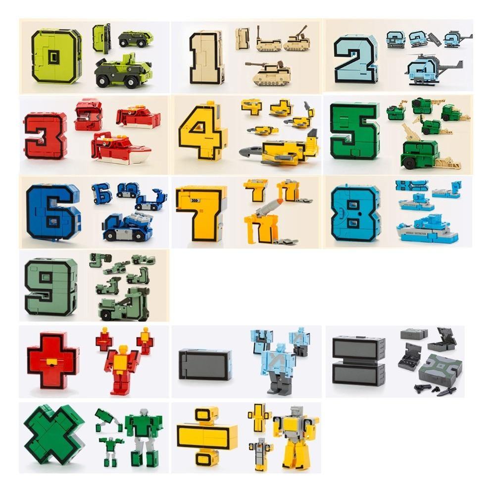 15PCS Assembling Building Blocks  Educational Toys Action Figure Transformation Number Robot Deformation Robot Toy for Children