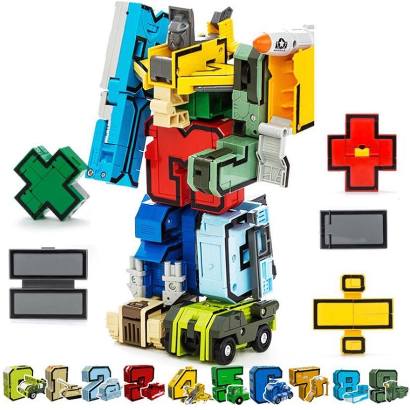 15PCS Assembling Building Blocks  Educational Toys Action Figure Transformation Number Robot Deformation Robot Toy for Children