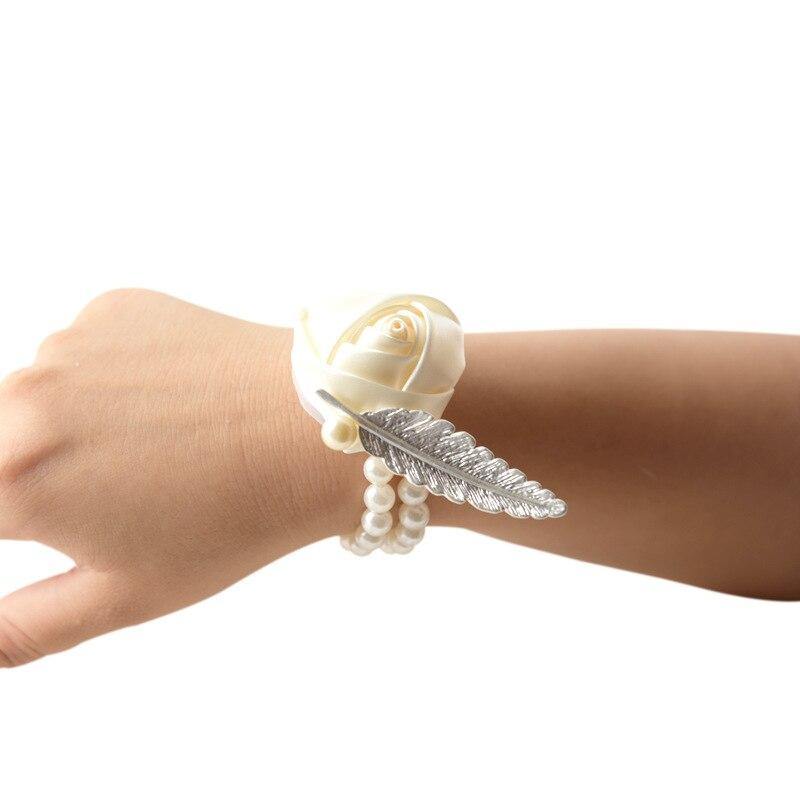 JaneVini Wrist Flower Rose Satin Pearls Bride Hand Decorative Wristband Bracelet Feature Bridesmaid Band Wedding Wrist Corsage