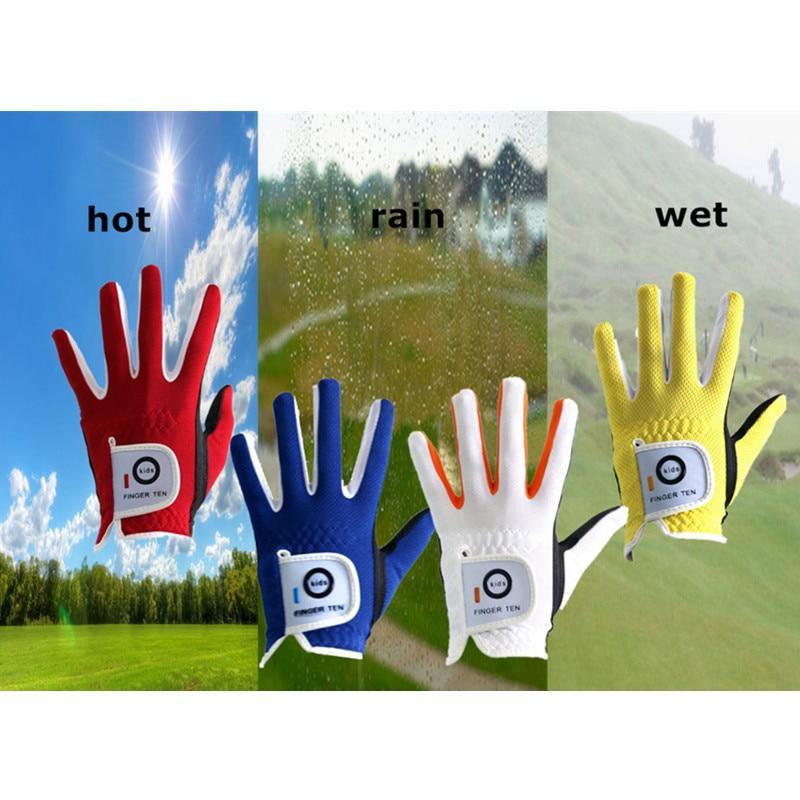 Left Hand Right Golf Gloves Kids Rain Grip Hot Wet Breathable Soft Junior Children Lh Rh S M L Durable 2 Pack Set Age 2-10 Years