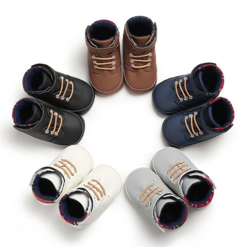 Fashion New Winter Toddler Girls Boys Boots Lace-up Crib Shoes PU Leather Plaid Newborn Baby Prewalker Soft Sole Sneakers