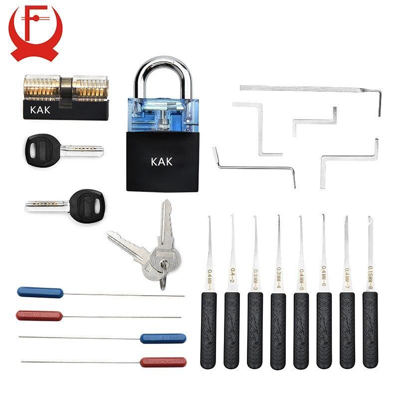 KAK Locksmith Practice Lock Tension Wrench Tool Pick Set Hook Combination Padlock Broken Key Extractor Tools Hardware With Cover