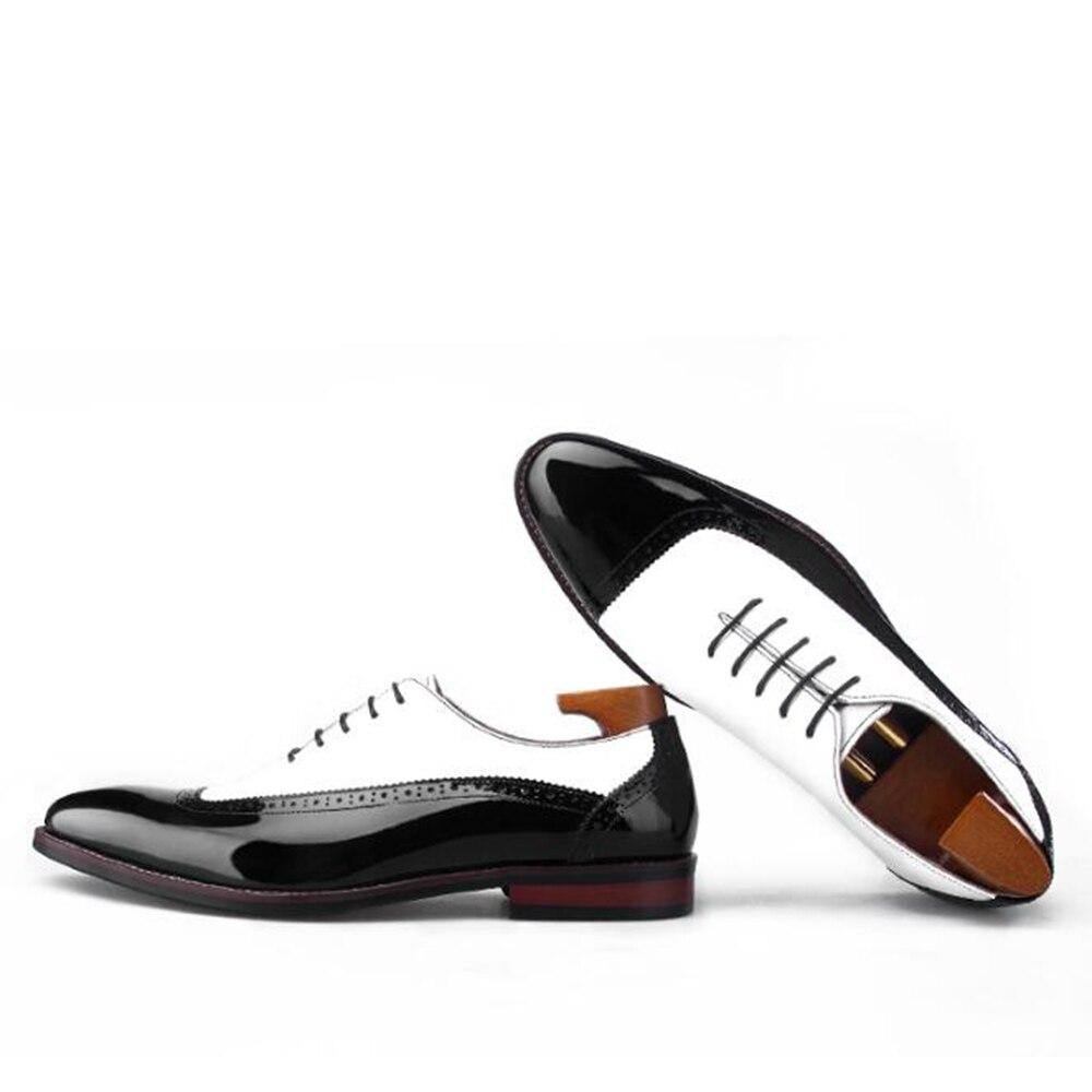 Sipriks Luxury Mens Patent Leather Black And White Patch Work Oxfords Elegant Male Wedding Party Dress Shoes Men Boss Business