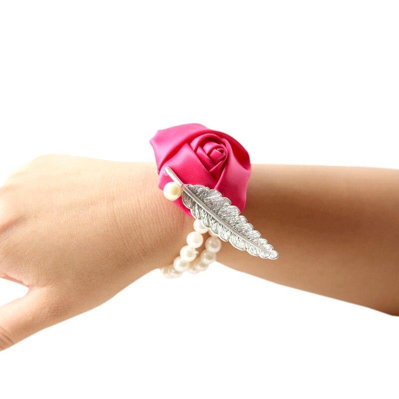 JaneVini Wrist Flower Rose Satin Pearls Bride Hand Decorative Wristband Bracelet Feature Bridesmaid Band Wedding Wrist Corsage