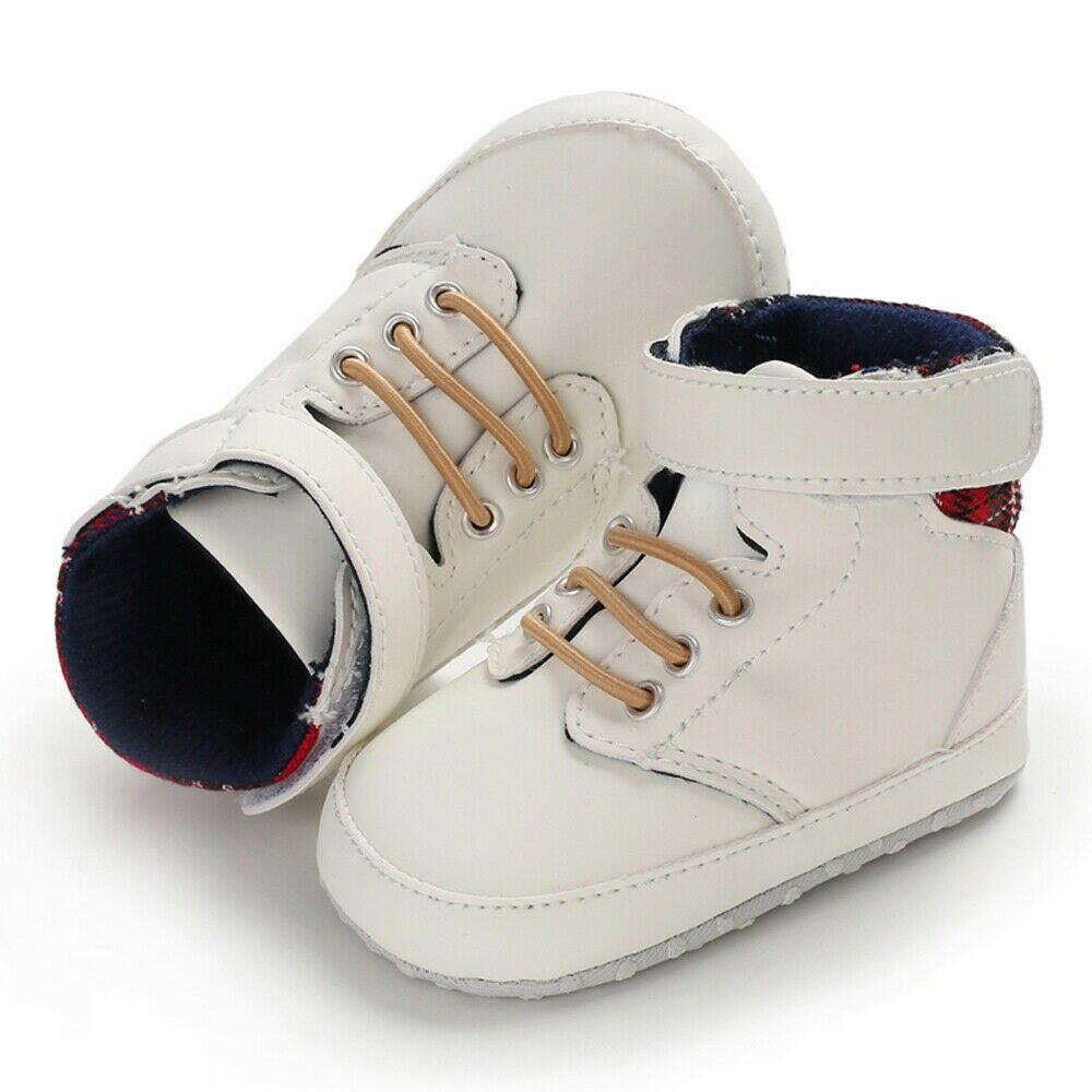 Fashion New Winter Toddler Girls Boys Boots Lace-up Crib Shoes PU Leather Plaid Newborn Baby Prewalker Soft Sole Sneakers