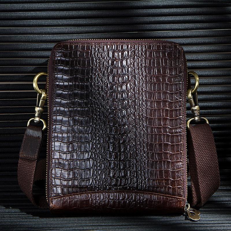 Men's Genuine Leather messenger bag Vintage Shoulder Bags Crocodile Crossbody Bags for men with Mobile Phone Pouch Waist Bag