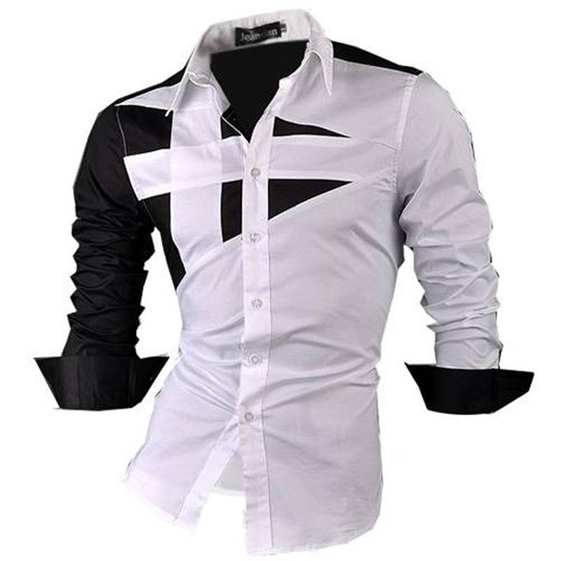 Jeansian Men's Dress Shirts Casual Stylish Long Sleeve Designer Button Down Slim Fit 8397 White