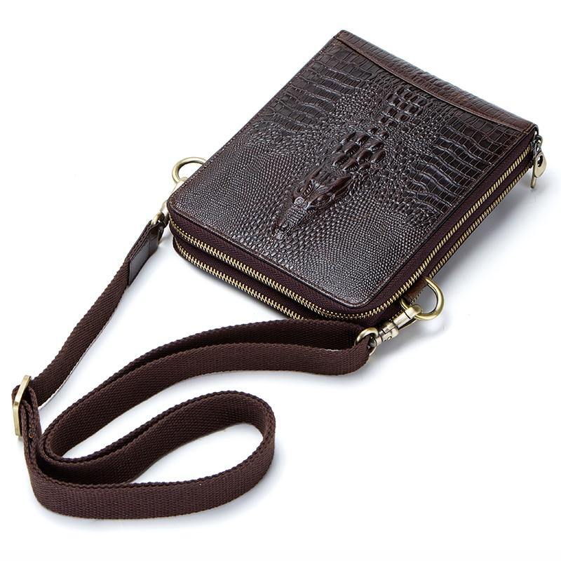 Men's Genuine Leather messenger bag Vintage Shoulder Bags Crocodile Crossbody Bags for men with Mobile Phone Pouch Waist Bag