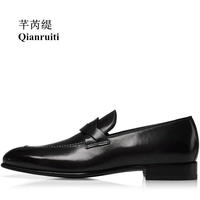 Qianruiti Vintage Style Men Formal Shoes Brown Oxfords Wedding Heel Flat High Quality Male Dress Shoes For Party Daily Wedding