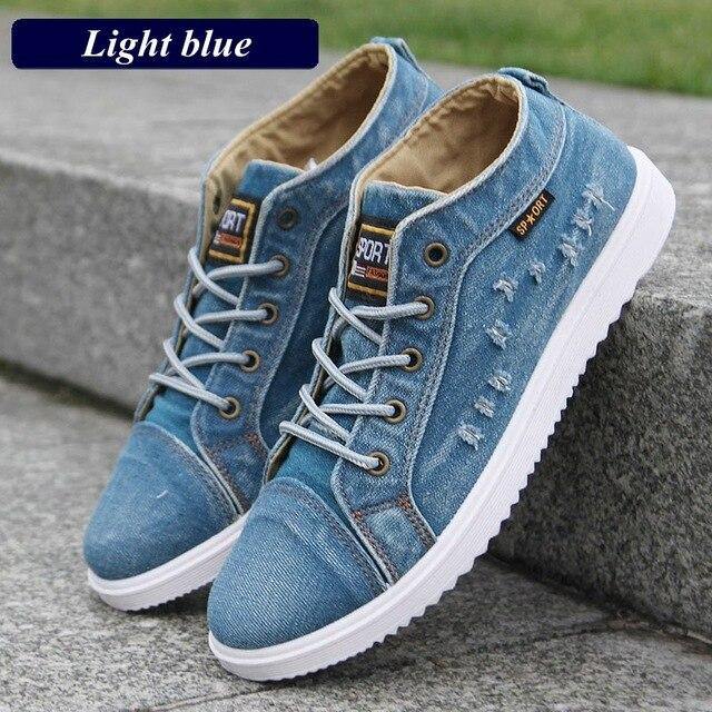 New Fashion Denim Man Canvas Shoes Men Shoes Casual High Top Sneakers 2019 Summer Breathable Plimsolls Male Footwear Men's Flats