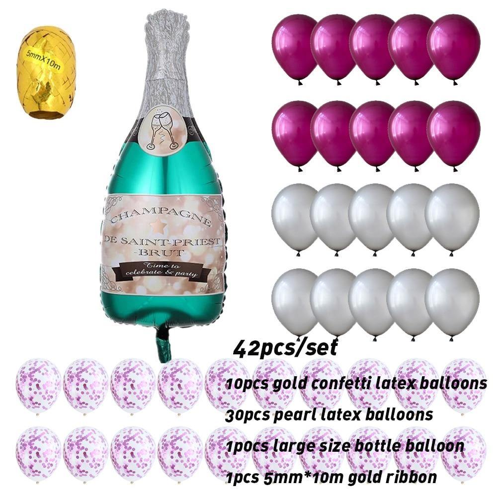 42pcs/set Champagne Balloon Large Size Champagne Cup Bottle Foil Latex Balloons Wedding Christmas Birthday Party Decoration