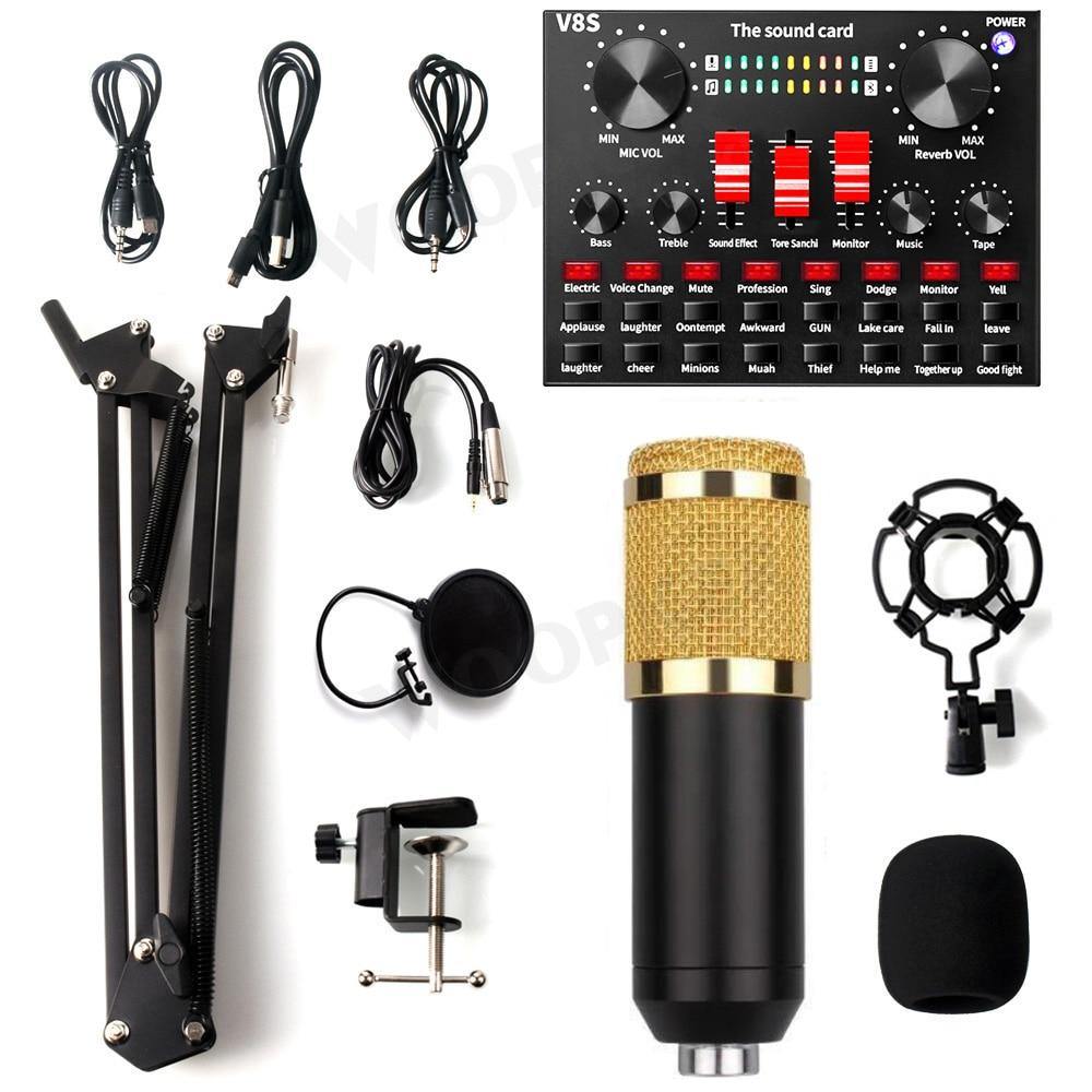 Wired Microphone BM 800 Mic stand Studio condenser Microphone With Filter V8 Sound Card Vocal Recording KTV Karaoke Microphone