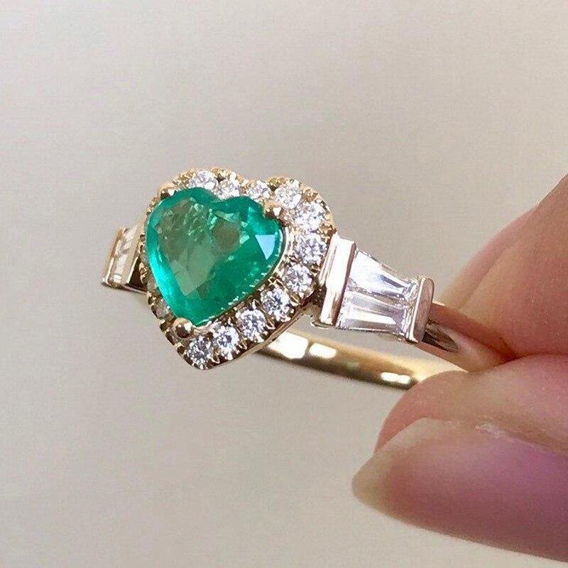 Fashion Heart Shape Green Stone Ring Luxury Zircon Band Promise Love Wedding Engagement Rings Jewelry For Women Gifts