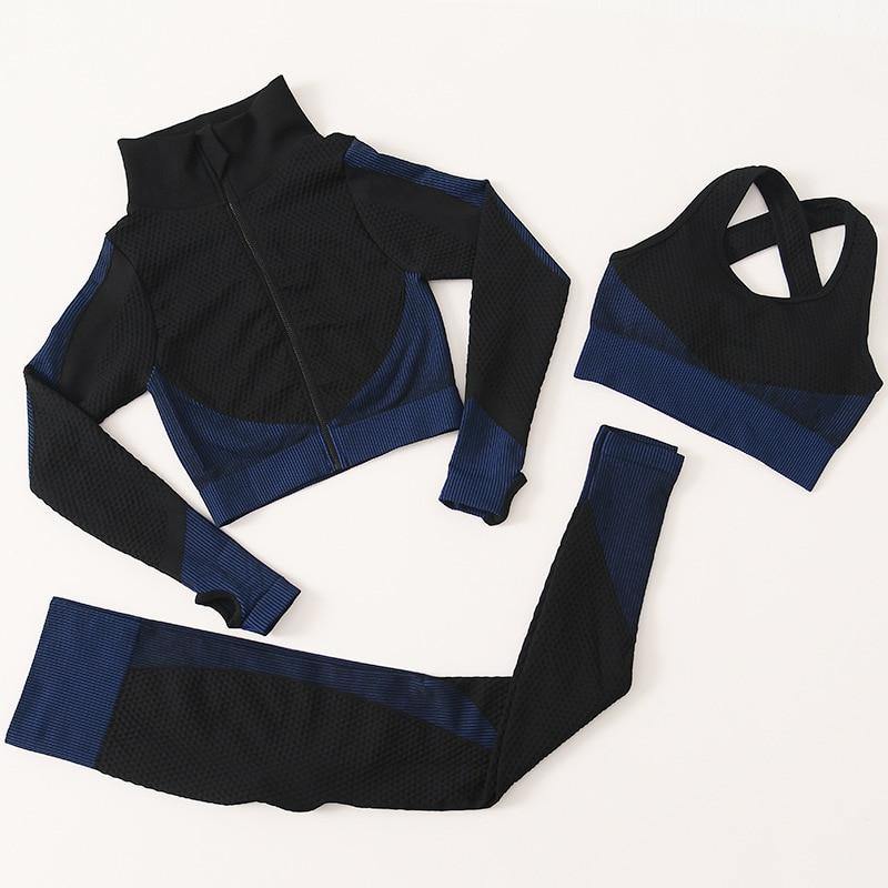 2 PC Long Sleeve Gym Cropped Top Seamless Leggings Yoga Set Workout Clothes Women Sport Suit Fitness Set Sports Bra Sportswear