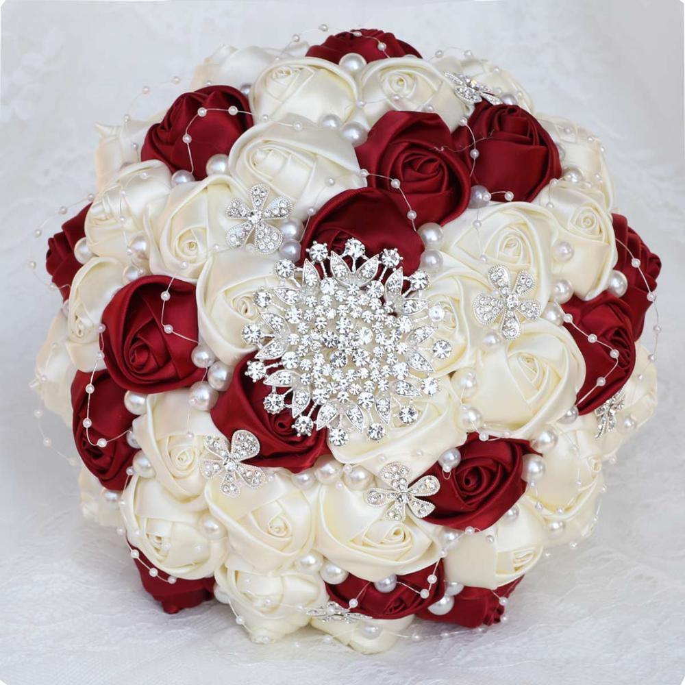 21CM Wedding Bouquet Handmade Simple Holding Flowers Silk Rose Diamond Pearl Artificial Flowers Bridal Bouquets Mariage W224E