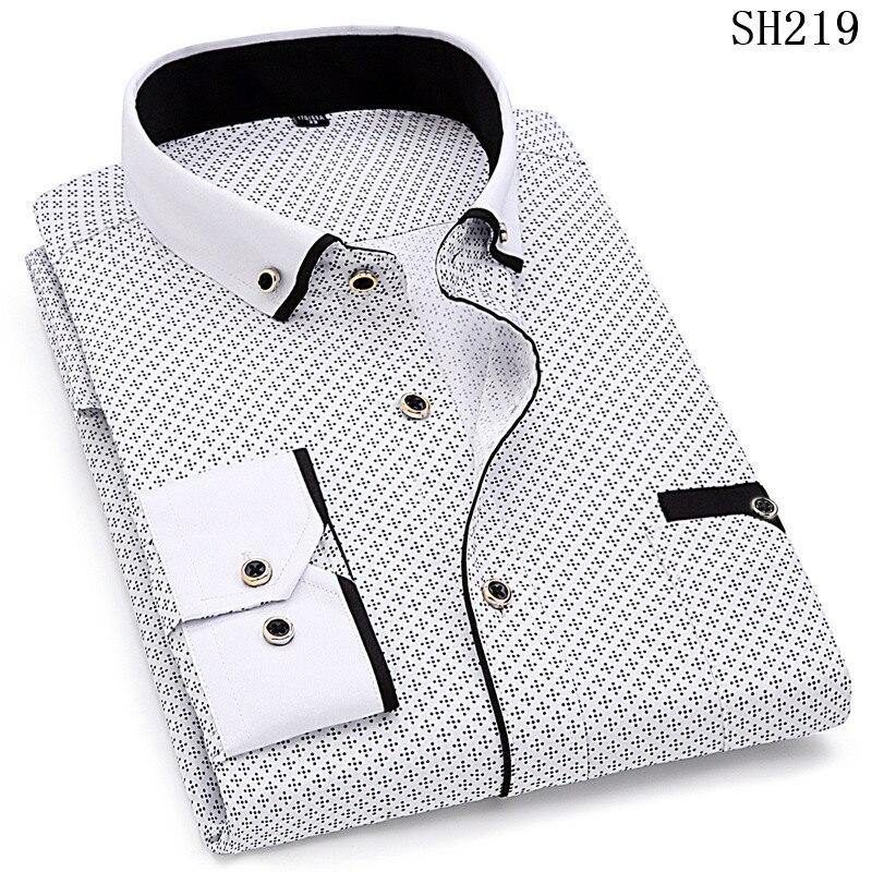 Men Fashion Casual Long Sleeve Print Shirt Slim Fit Male Social Business Dress Shirt Youth Clothing Soft Comfortable With Pocket