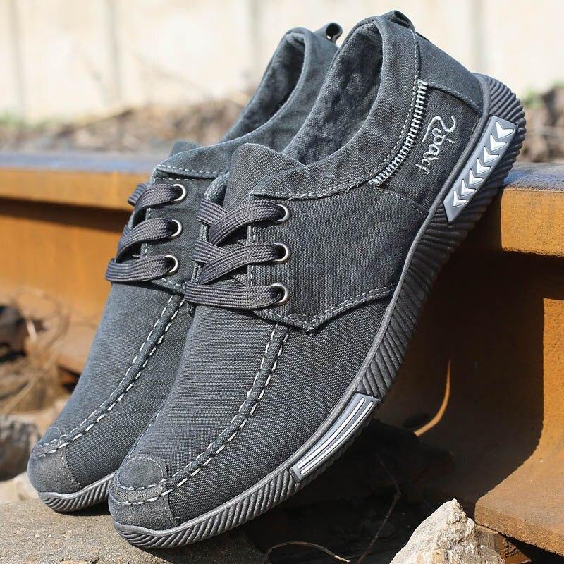 Canvas Men Shoes Big Size Spring Autumn Denim Man Casual Shoes Plimsolls Lace Up Breathable Male Flats Comfortable 2020 Footwear