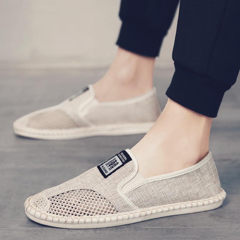 2020 Summer Linen Canvas Shoes Man Breathable Cool Mesh Flat Casual Shoes For Men Breathable Slip-on Fisherman Driving Shoes jkm