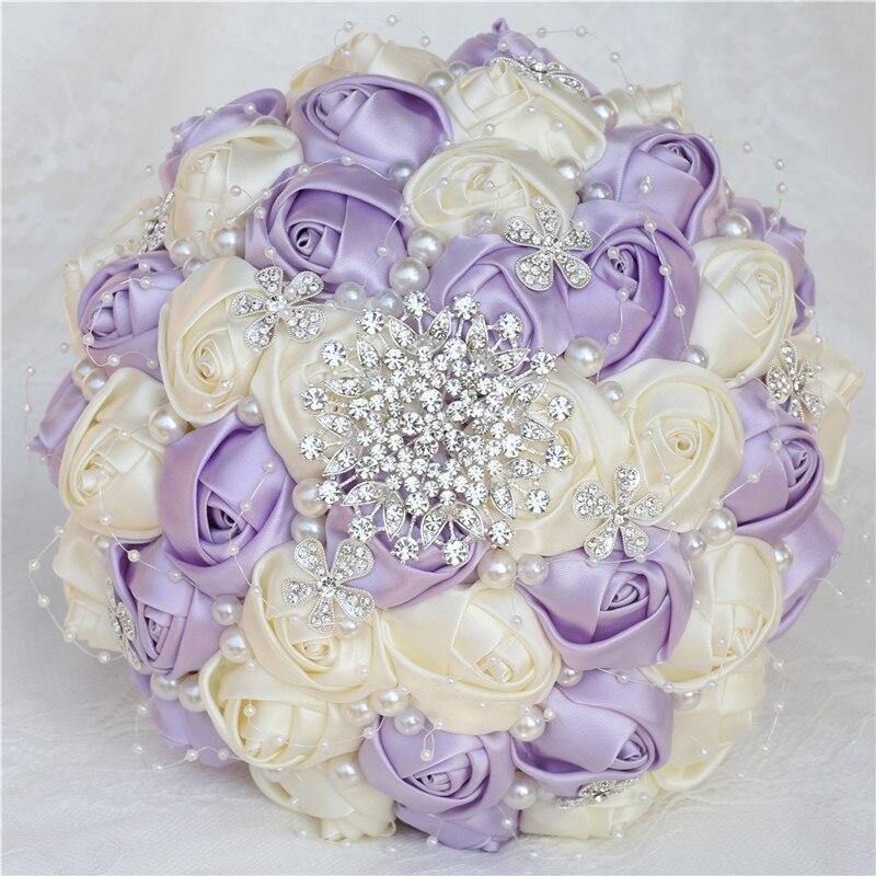 21CM Wedding Bouquet Handmade Simple Holding Flowers Silk Rose Diamond Pearl Artificial Flowers Bridal Bouquets Mariage W224E