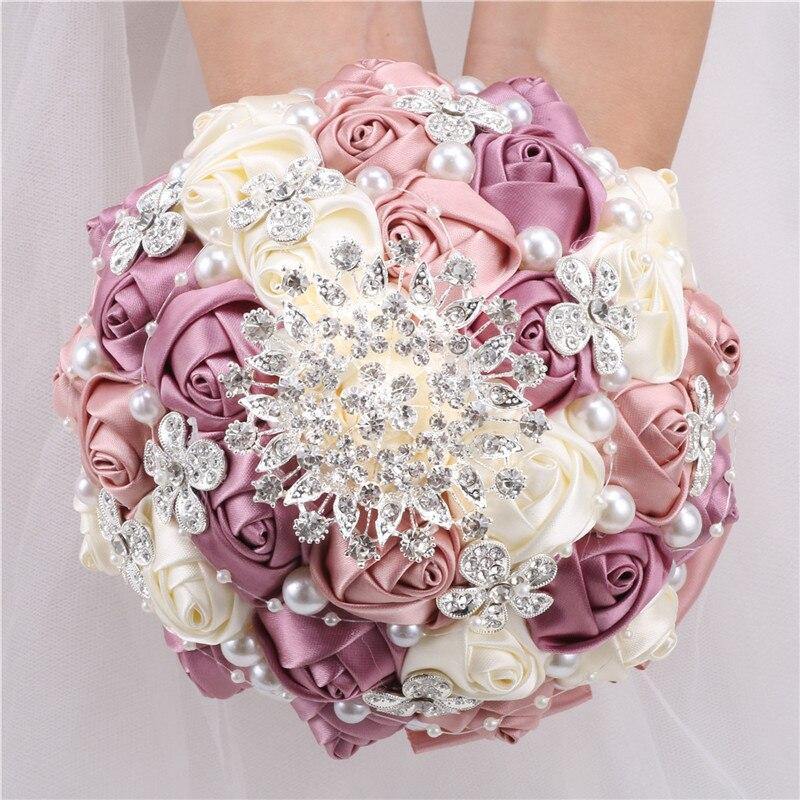 15cm Different Styles Bride Bouquets Bridal Wedding Holding Flowers With Diamond Pearls Ivory Rose Decoration Party Buque Noiva