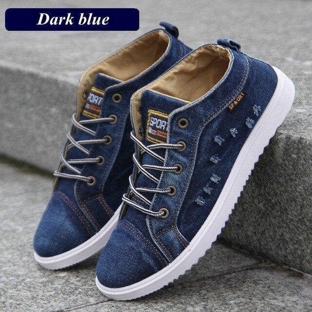 New Fashion Denim Man Canvas Shoes Men Shoes Casual High Top Sneakers 2019 Summer Breathable Plimsolls Male Footwear Men's Flats