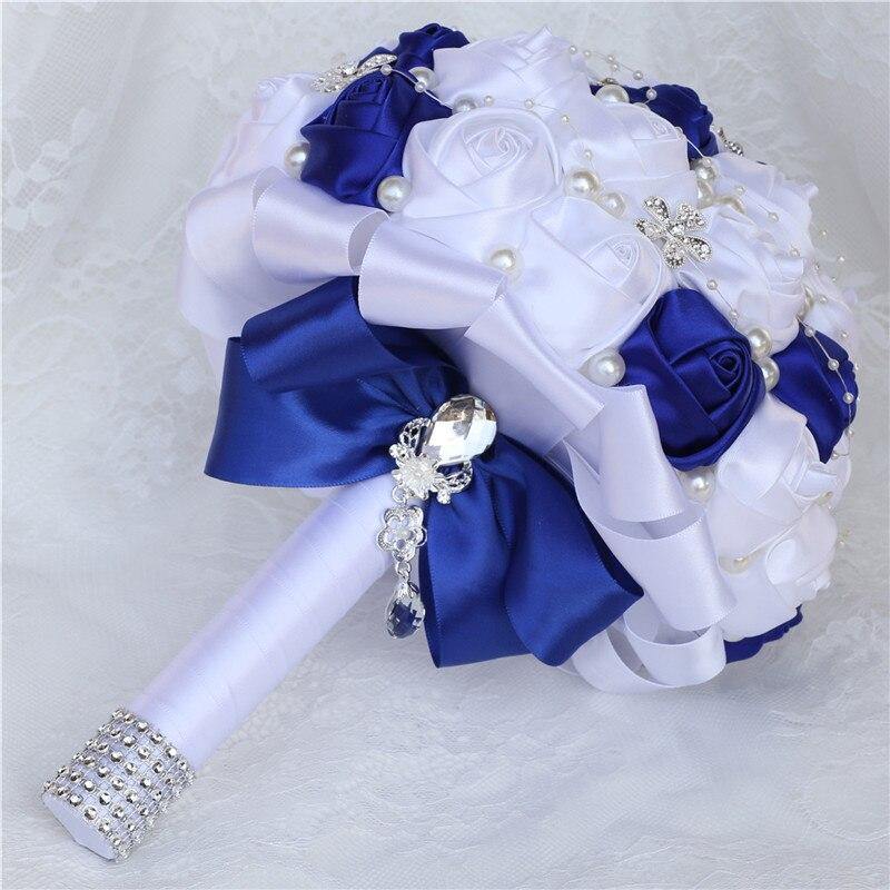 21CM Wedding Bouquet Handmade Simple Holding Flowers Silk Rose Diamond Pearl Artificial Flowers Bridal Bouquets Mariage W224E