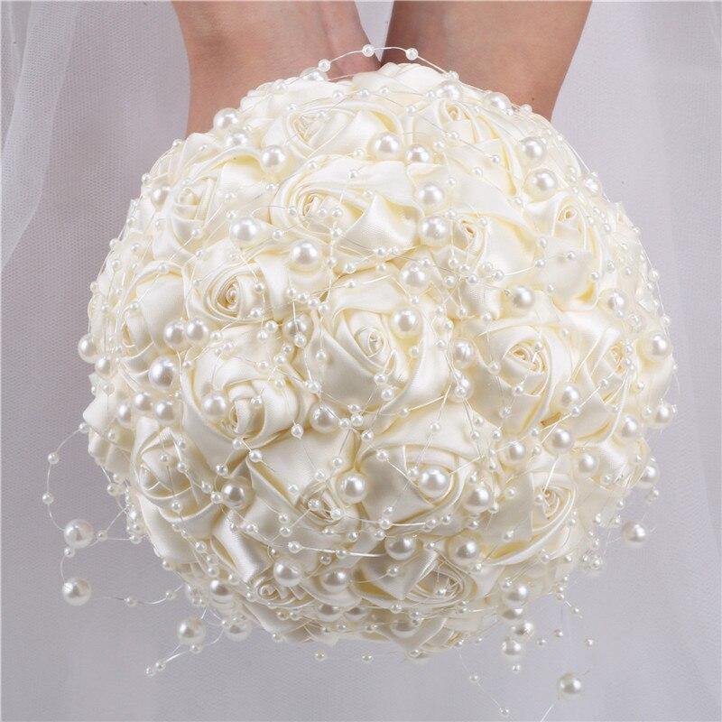 15cm Different Styles Bride Bouquets Bridal Wedding Holding Flowers With Diamond Pearls Ivory Rose Decoration Party Buque Noiva