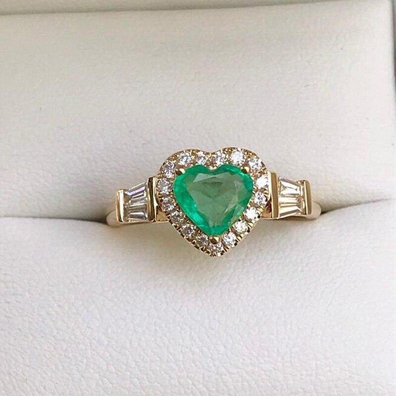 Fashion Heart Shape Green Stone Ring Luxury Zircon Band Promise Love Wedding Engagement Rings Jewelry For Women Gifts