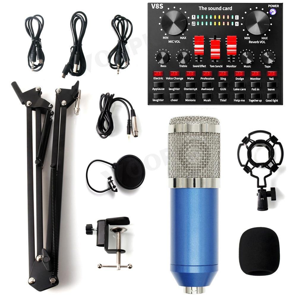 Wired Microphone BM 800 Mic stand Studio condenser Microphone With Filter V8 Sound Card Vocal Recording KTV Karaoke Microphone