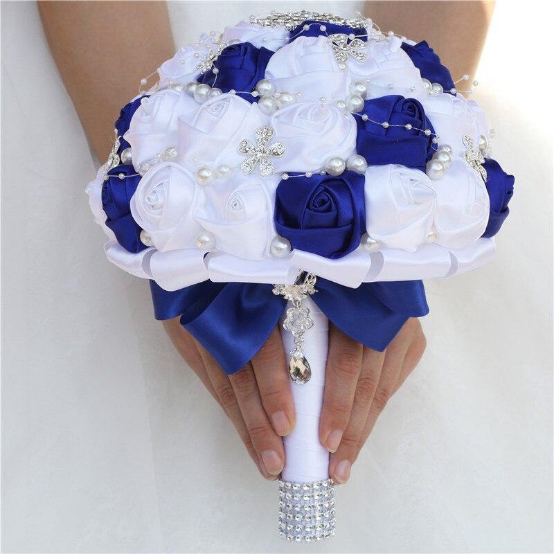 21CM Wedding Bouquet Handmade Simple Holding Flowers Silk Rose Diamond Pearl Artificial Flowers Bridal Bouquets Mariage W224E